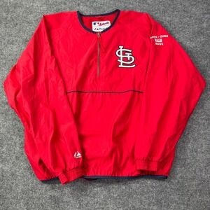 St Louis Cardinals Majestic Windbreaker Mens XL Red 2002 Vintage Pullover